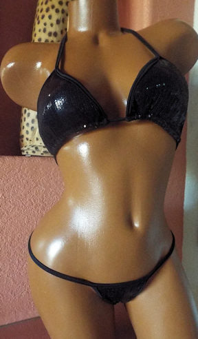Sparkle Glittering Sequin Thong Bikini, Lightly Padded Bra by LA Kiss.com