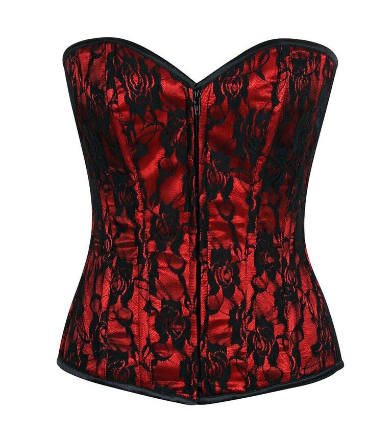 Lavish Red Lace Front Zipper Corset - LA Kiss.com