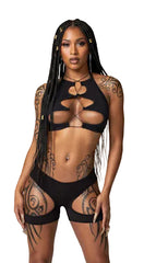 Downtown Devil 2 Piece Lace up Top and Mini Chaps By LA Kiss.com