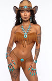 WESTERN MOVIE FRINGE THONG BIKINI W/ CONCHOS