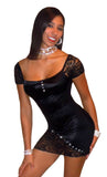 SEXY STRIPPER HOT CLUBWEAR BODY CON LACE ACCENT DRESS W/CRYSTAL RHINESTONES  BY LA KISS.COM - LA Kiss.com - 1