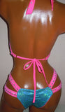 POOL PARTY BIKINIS SEXY BEACHWEAR ATHENA SEQUIN WIDE BAND SCRUNCHBUTT SET W/CRYSTAL RHINESTONES BY LA KISS.COM - LA Kiss.com - 2