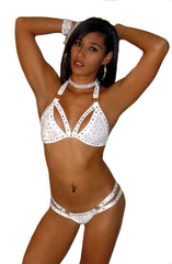 SEXY STRIPPER  SEXY  WIDE BAND RHINESTONE AND NAIL HEAD  2 PIECE THONG BIKINI BY LA KISS.COM - LA Kiss.com - 1