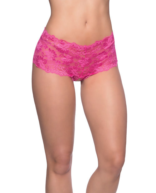Goodnight Lace Crotchless Boyshort w/Elastic Detail Pink S/M
