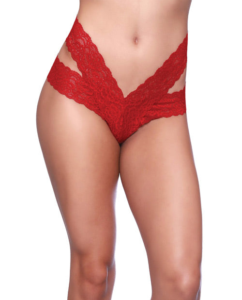 Goodnight Lace Dual Strap Thong w/Functional Tie Waistband Red OS