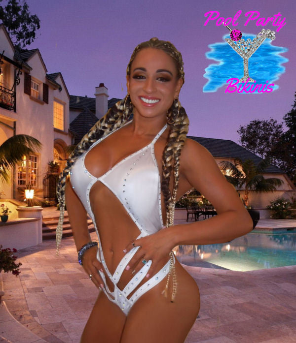 POOL PARTY BIKINI SEXY BEACHWEAR RHINETONE WIDE STRAP ROMPER BY LA KISS.COM - LA Kiss.com - 1