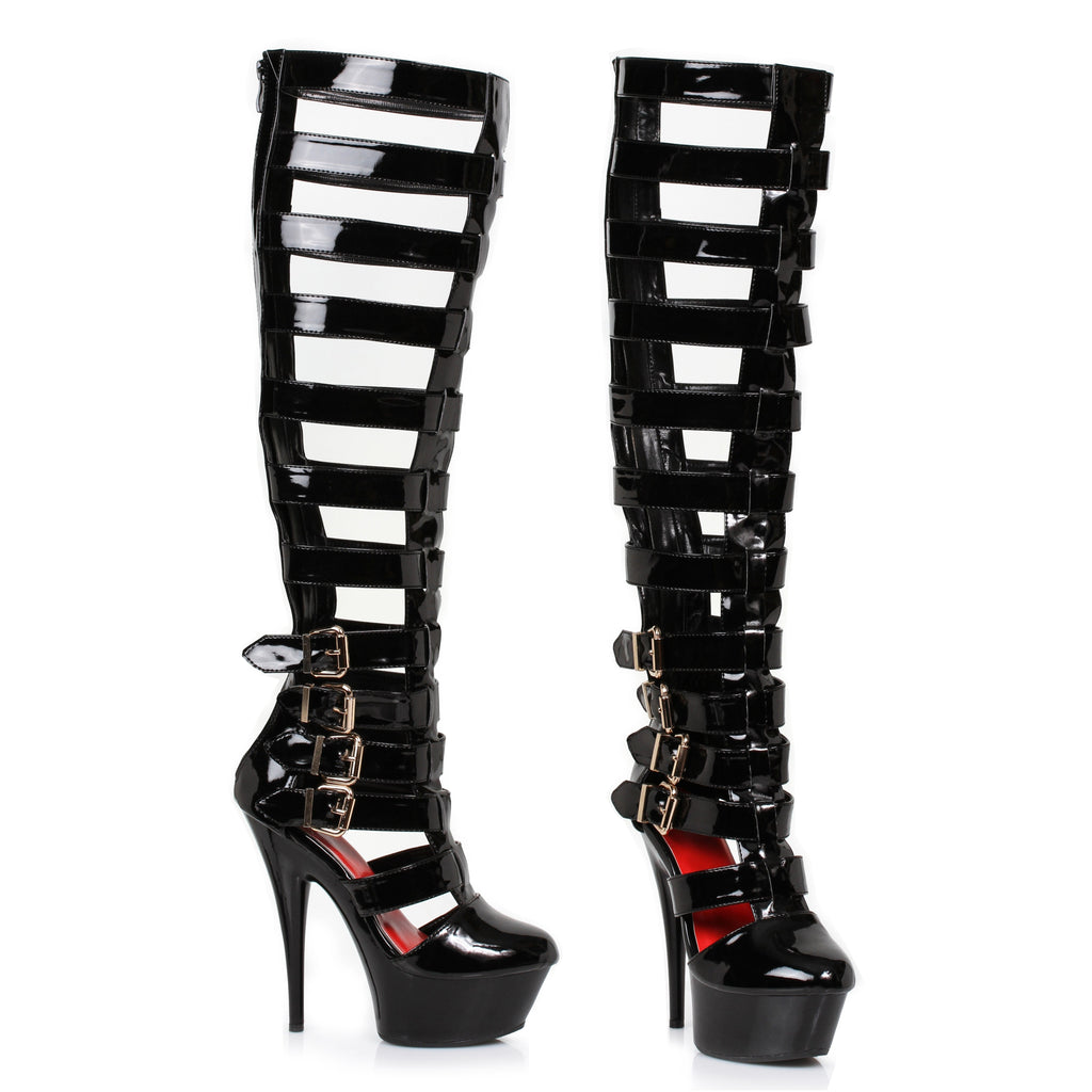 Sexy Knee high Strappy Stiletto Platform boots w/6 inch heel by LA kiss.com