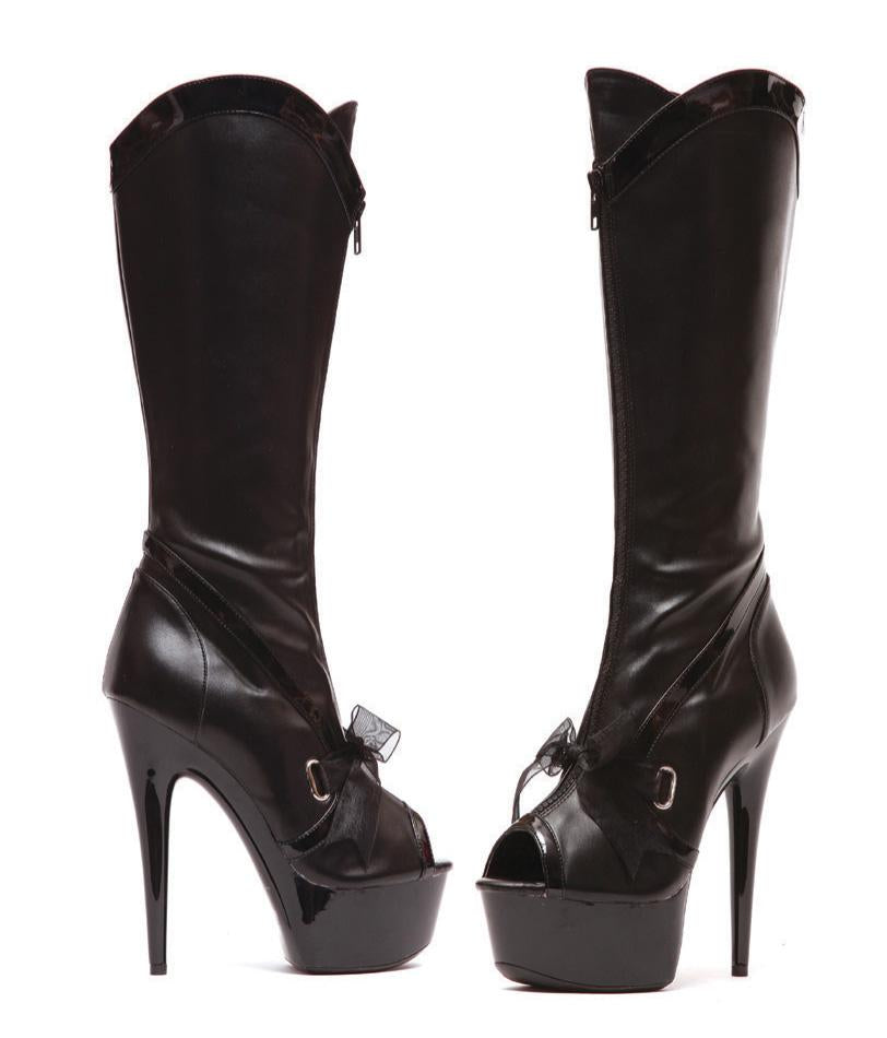 KNEE HIGH 6" STILETTO HEEL PEEPTOE  BOOT WITH RIBBON ACCENT BY LA KISS.COM