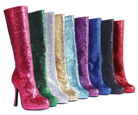 Knee High Boot Glitter w/mini platform and flared heel by LA Kiss.com