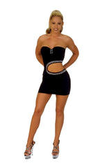 SEXY STRIPPER HOT CLUBWEAR BODY CON OPEN SIDE DRESS W/RHINESTONE ACCENTS BY LA KISS.COM - LA Kiss.com