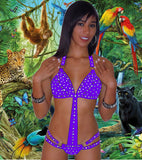 POOL PARTY BIKINI SEXY BEACHWEAR PRINCESS WIDE BAND CRYSTAL RHINESTONE ONE PIECE W/SCRUNCH BUTT BY LA KISS.COM - LA Kiss.com - 1