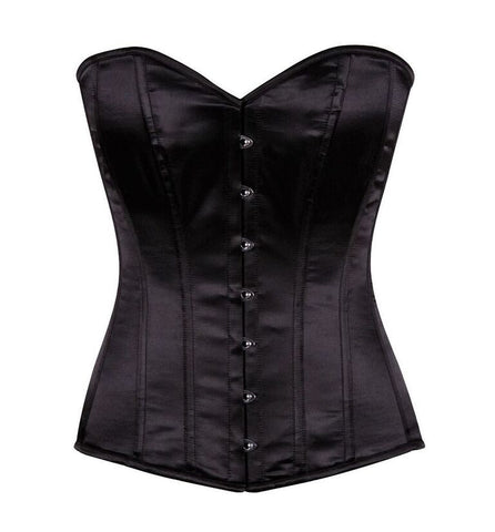 Lavish Black Satin Overbust Corset w/Busk Closure - LA Kiss.com