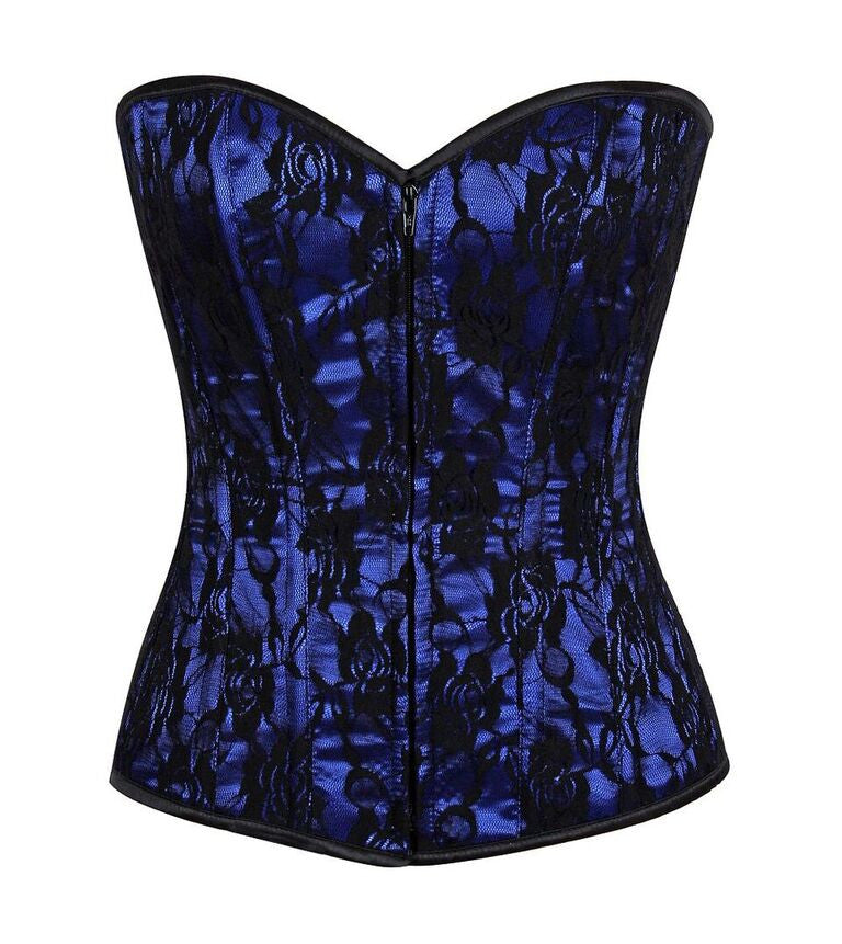Lavish Blue Lace Front Zipper Corset - LA Kiss.com